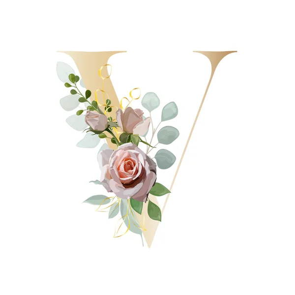 Floral Alphabet Set Letters Botanical Bouquet Vector Illustration — 스톡 벡터