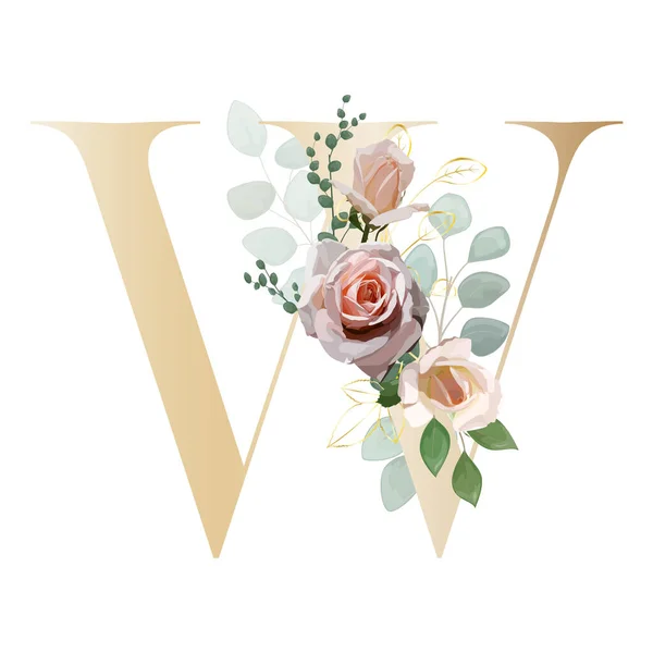 Floral Alphabet Set Letters Botanical Bouquet Vector Illustration — Stock vektor
