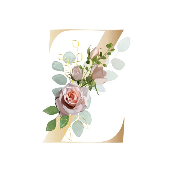Florales Alphabet Buchstaben Mit Dem Botanischen Strauß Setzen Vektorillustration — Stockvektor