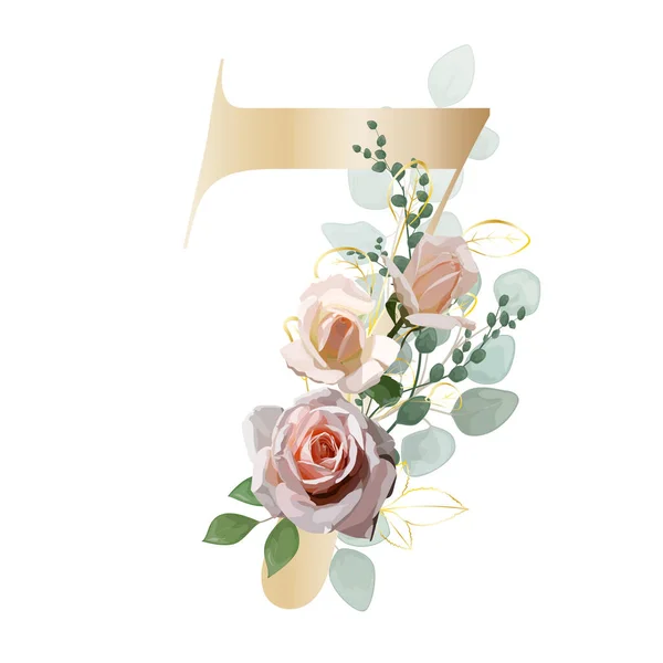 Floral Alphabet Set Letters Botanical Bouquet Vector Illustration — Stok Vektör