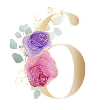 Çiçek alfabesi. Botanik buketi ile harfleri ayarla. Vektör illüstrasyonu.