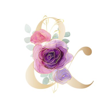 Çiçek alfabesi. Botanik buketi ile harfleri ayarla. Vektör illüstrasyonu.