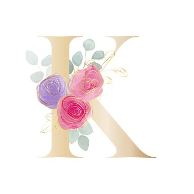 Çiçek alfabesi. Botanik buketi ile harfleri ayarla. Vektör illüstrasyonu.