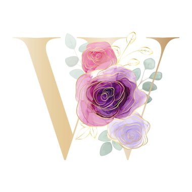 Çiçek alfabesi. Botanik buketi ile harfleri ayarla. Vektör illüstrasyonu.