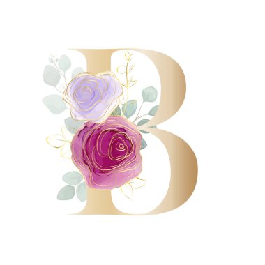 Çiçek alfabesi. Botanik buketi ile harfleri ayarla. Vektör illüstrasyonu.