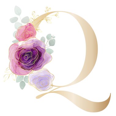 Çiçek alfabesi. Botanik buketi ile harfleri ayarla. Vektör illüstrasyonu.