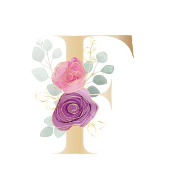 Çiçek alfabesi. Botanik buketi ile harfleri ayarla. Vektör illüstrasyonu.