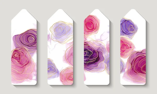 Bookmarks Modern Creative Design Background Marble Texture Flowers Alcohol Ink — Διανυσματικό Αρχείο