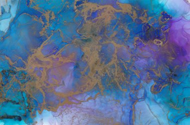 Yeşil ve altın tonlarında akrilik boyaların soyut arkaplanı