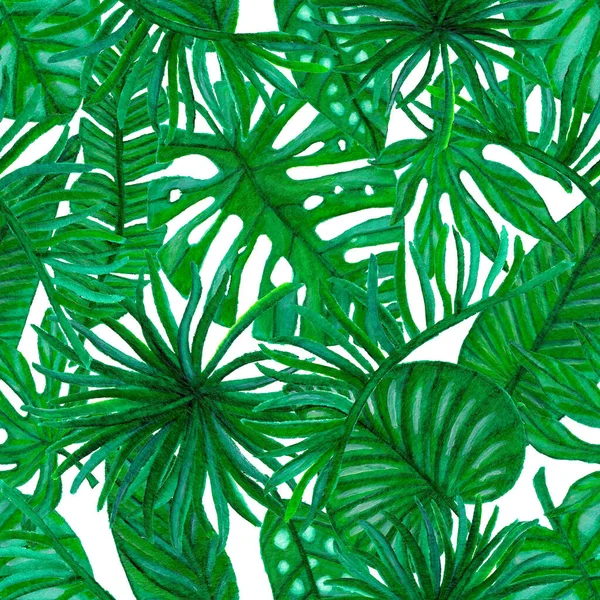 Бесшовный Рисунок Тропическими Листьями Акварель — стоковое фото