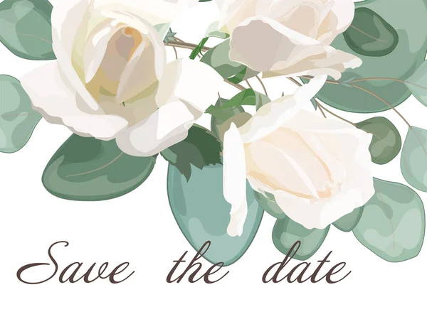 Wedding Invitation Rose Flower Watercolor Isolated White Vector Watercolour — Stock vektor