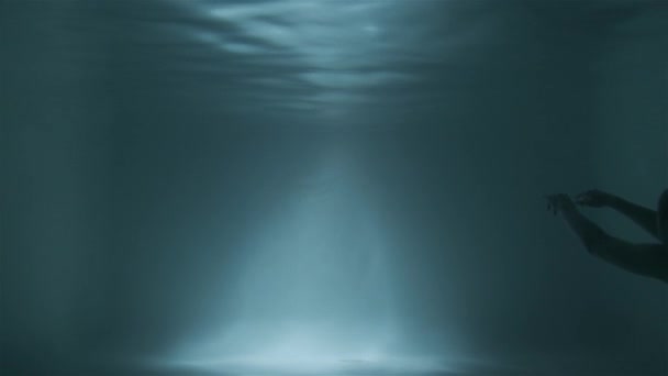 Dívka plave na hladinu pod vodou — Stock video