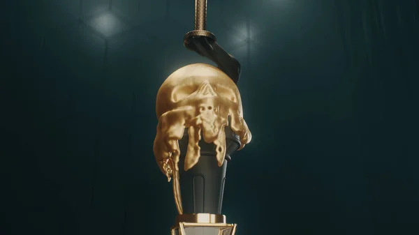 3d renderizar oro Derretimiento de helado en forma de un cráneo — Foto de Stock