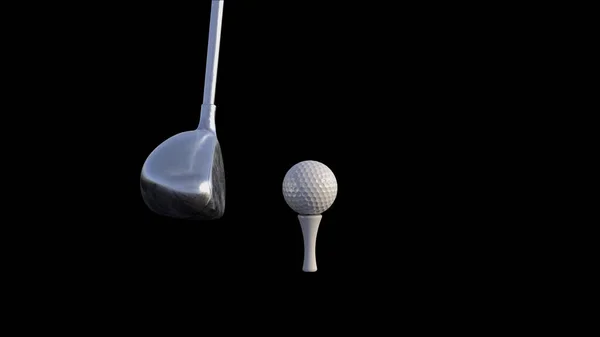 Golf sopası ve golf topunu siyah arka planda bir askıya yerleştirin. — Stok fotoğraf