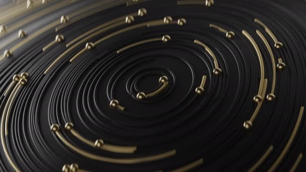 Curly abstrato dourado e preto em linhas de círculo, juntamente com partículas — Vídeo de Stock