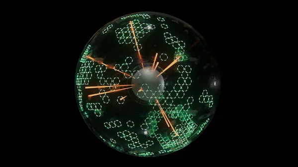 3D καθιστούν Παλμική μπάλα ενέργειας με νέον πράσινο-πορτοκαλί γραμμές — Φωτογραφία Αρχείου