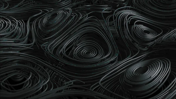 3d renderowanie Czarnych topograficznych okrągłych linii z bieżącym kodem macierzy — Zdjęcie stockowe