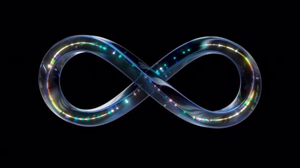 Glass Infinity Symbol mit Neon in Loop Animation mit Alphakanal — Stockvideo