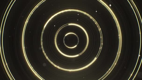 Βρόχο χρυσές γραμμές νέον τρέχει σε έναν κύκλο με λαμπερά σωματίδια — Αρχείο Βίντεο