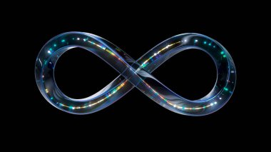 3d render Glass Infinity sembolü ile alfa kanalı ile neon döngü animasyonu
