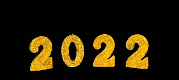 庆祝2022年的新年 金色数字 2022年新年快乐的象征 黑暗背景下的2022年数字 — 图库照片