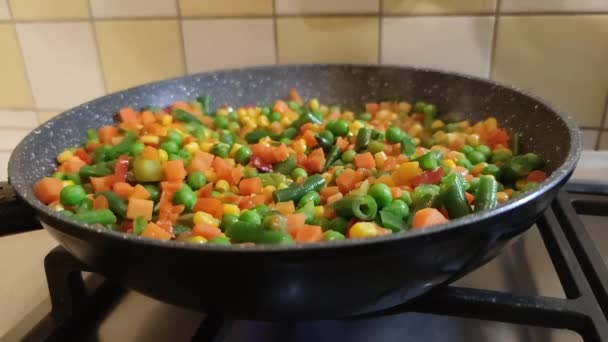 Obiad Warzywny Gotować Gulasz Warzywny Patelni Mrożone Warzywa Sałatce Półprodukty — Wideo stockowe