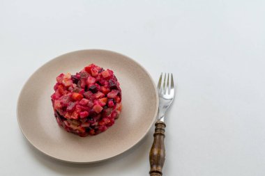 Vejetaryen sirkeli pancar sebze salatası. Üst Manzara. Sağlıklı yiyecekler. Heade olarak ya da web sitenizde kullanılabilir.