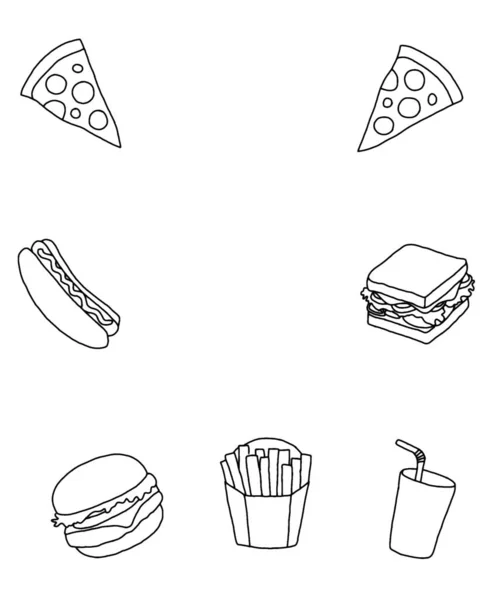 快餐插图 草图风格的图解 快速食品图标设置 — 图库照片