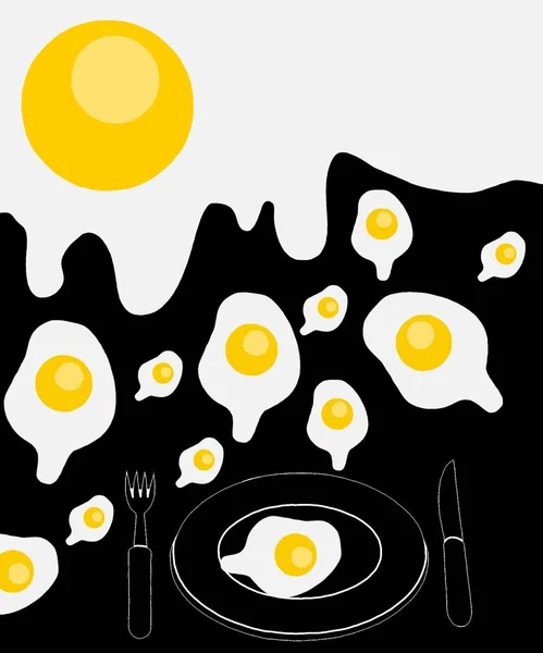 Huevos Revueltos Concepto Desayuno Huevos Fritos Sobre Fondo Negro —  Fotos de Stock