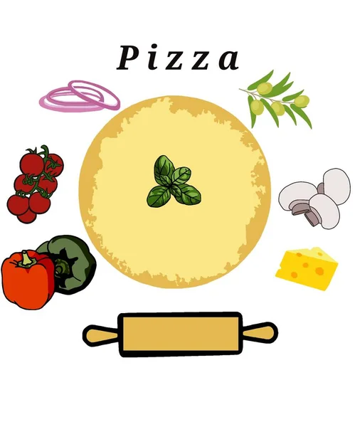 Italiaanse Pizza Top View Ingrediënten Pizzeria Menu Ontwerp Template Pizza — Stockfoto
