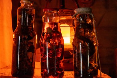 Alkolik içki, yılan kullanarak tentür. Yılan zehriyle doldurulmuş alkol içeceği. Yılan ve otlarla birlikte ev yapımı alkol. İlaçlı bir iksir ve yılan..