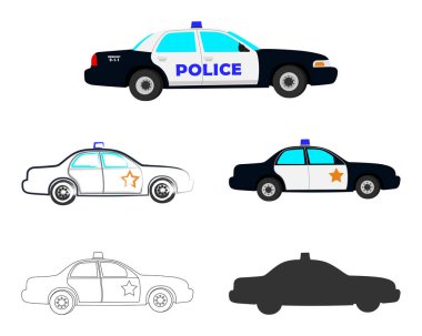 Bir polis arabasının 5 farklı görüntüsü.