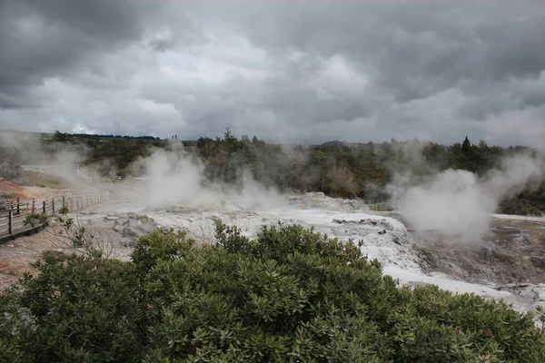 A gejzír kitörése. Pohutu gejzír. Rotorua, Új-Zéland. 2011. október 18. — Stock Fotó