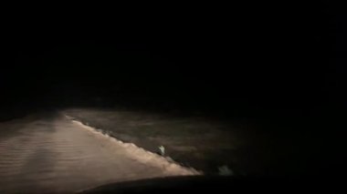 Gece yarısı vahşi yolda giden araçlar.