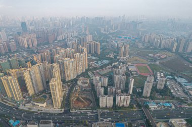 Chengdu, Çin 'deki şehirlerin insansız hava aracı görüntüleri. 27 Ekim 2021