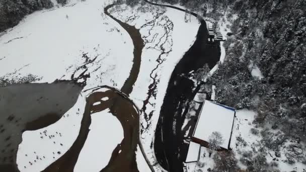 四川省に沿って美しい冬の風景の空中ショット。中国 — ストック動画