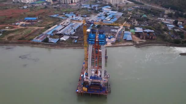 Lugar de construcción del puente — Vídeos de Stock