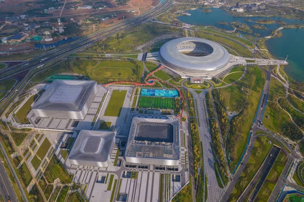 Chengdu Olimpiai Stadion légi felvétel — Stock Fotó