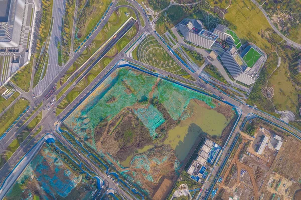 Chengdu Olympic Stadium widok z lotu ptaka — Zdjęcie stockowe