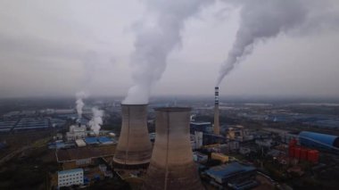 Elektrik santrallerinin havadan görüntüsü, termal güç istasyonu.