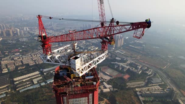 Vista aérea de inverno dos edifícios mais altos em Chengdu, China. — Vídeo de Stock