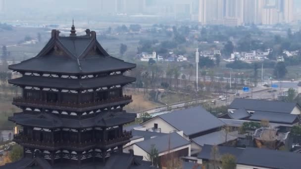 Tipikal Arsitektur Cina yang terletak di Chengdu, Cina — Stok Video