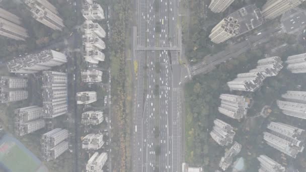 Αεροφωτογραφία της αλληλεπίδρασης και αυτοκινητόδρομο στο Chengdu, Κίνα — Αρχείο Βίντεο