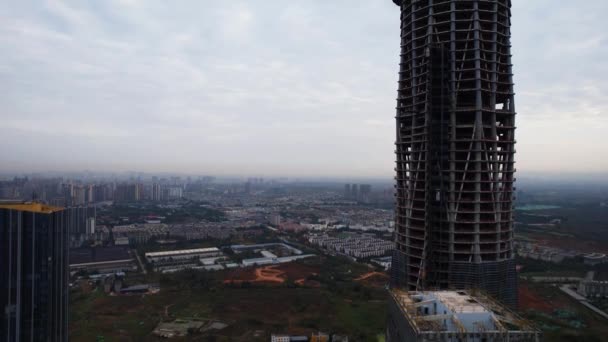 Fotografia aérea do moderno edifício skyline visão noturna de Chengdu, China. — Vídeo de Stock