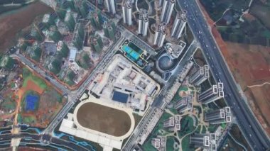 Chengdu, Çin 'deki inşaat alanının havadan görüntüsü. Yüksek kalite 4k görüntü