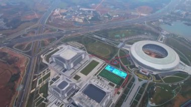 Chengdu, Çin 'deki inşaat alanının havadan görüntüsü. Yüksek kalite 4k görüntü