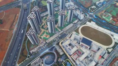 Chengdu, Çin 'deki inşaat alanının havadan görüntüsü. Yüksek kalite 4k görüntü