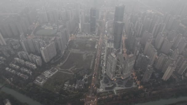 Повітряна Фотографія Сучасного Будинку Небесна Нічна Панорама Міста Ченду Китай — стокове відео