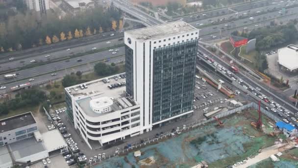 Aerial 4k footage cityscape of Chengdu China dense building modern city — Stockvideo