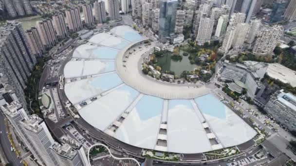 Aerial 4k footage cityscape of Chengdu China dense building modern city — Videoclip de stoc